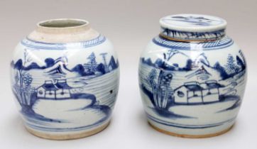 Two Chinese Porcelain Provincial Ginger Jars, 17th century, painted in underglaze blue with