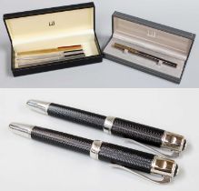 Three Dunhill Fountain Pens, each with 14k nibs, Together With a Dunhill ballpoint pen and two