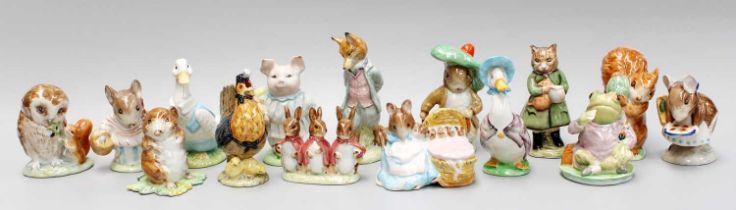 Beswick Beatrix Potter Figures, including: "Appley Dappley", "Simpkin", "Mr. Jeremy Fisher", "Foxy