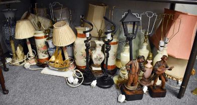 An Assortment of Table Lamps, to include three Chinese porcelain blue and white examples, two