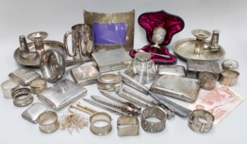 A Collection of Assorted Silver and Silver Plate, the silver including various cigarette-cases, a