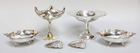 A Collection of Assorted Silver, including a pedestal-dish with openwork husk border; a pair of