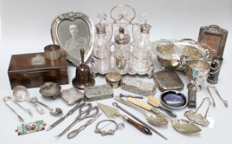 A Collection of Assorted Silver and Silver Plate, the silver including a two-handled cup; a