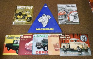 Seven Various Modern Car and Motorbike related advertising signs, together with a Michelin tyres