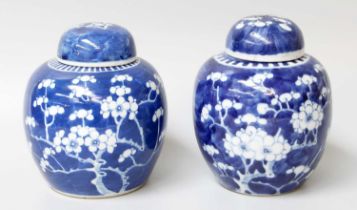 Two Chinese Porcelain Ginger Jars and Covers, 19th century, painted in underglaze blue with the