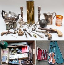 A Collection of Miscellaneous Items, to include a Boosey & Hawkes clarinet, a violin, cowrie shells,