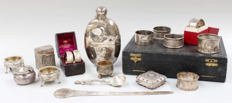A Collection of Assorted Silver, including a spirit-flask; a letter-opener, set with a Charles II