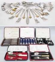 A Collection of George II and Later Silver and Silver Plate Flatware, including a pair of George