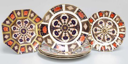 A Royal Crown Derby Porcelain Plate, 1988, of octagonal form, decorated in Imari pattern 1128,