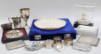 A Collection of Assorted Silver and Silver Plate, including three differing cigarette-cases; a