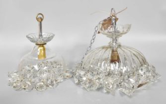 Two Similar Cut Glass Ceiling Lights, of dome form and with lustre drops, largest 19cm diameter (