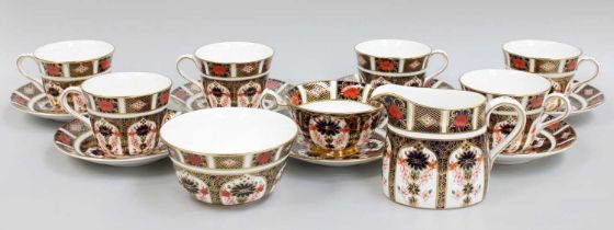 A Set of Six Royal Crown Derby Porcelain Teacups and Saucers, decorated in Imari pattern 1128,
