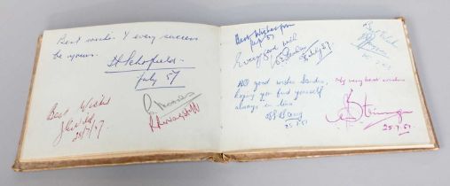 Autograph Book, including various 1950's stars: M Busby (Manager), Jack Warner and others