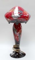 An Art Nouveu Style Studio Glass Table Lamp, after La Verre Francais, red ground with silver, gold