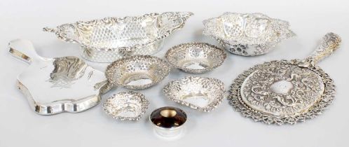 A Collection of Assorted Silver, including two hand-mirrors, six various oval, heart-shaped or