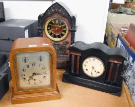 A Victorian Black Slate and Red Marble Striking Mantle Clock, Circa 1870, together with an Oak