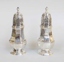 A Pair of George I Silver Casters, by Charles Adam, London, 1718, each octagonal and on spreading