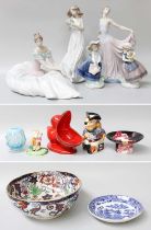 Four Lladro Figures, together with a Nao figure of a seated girl, and a small quantity of ceramics