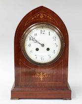 A Mahogany Inlaid Mantel Clock, early 20th century, 34cm high Striking mechanism is missing from