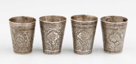 A Set of Four Persian Silver Beakers, With Indistinct Mark, Probably Early 20th Century, each