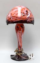 An Art Nouveu Style Studio Glass Table Lamp, after La Verre Francais, pink ground with purlple and