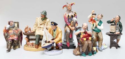 Royal Doulton Figures, comprising: 'The Jester' H.N.2016, 'Lunchtime' H.N.2485, 'The Puppetmaker'