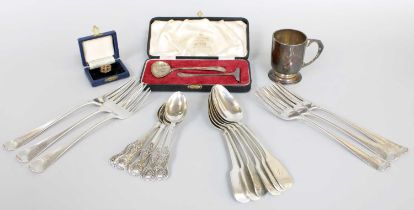 A Collection of Assorted George III and Later Silver Flatware, Old English, Fiddle and King's