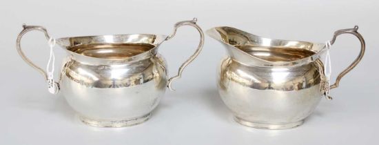 A George V Silver Cream-Jug and Sugar-Bowl, by William Hutton and Sons Ltd., Sheffield, 1929, each