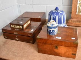 Rosewood Two Divison Box, early 20th Century, with four reverse painted glass figural panels,