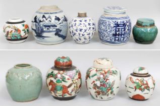 Three Chinese Porcelain Ginger Jars and Covers, crackle glazed and enamelled with figures,