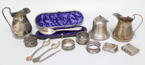 A Collection of Assorted Silver, including two cream-jugs; three various napkin-rings; two vesta-