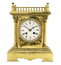 A Brass Striking Mantel Clock, retailed by W.C.Muir, Pairs, circa 1880, case with an engraved