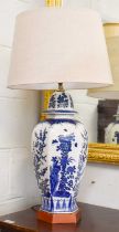 Two Modern Chinese Porcelain Table Lamps, decorated in underglaze blue, one of hexagonal baluster
