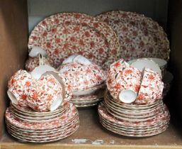 A Copelands China Breakfast Set, writhen moulded, decorated in iron red and gilt with stylised