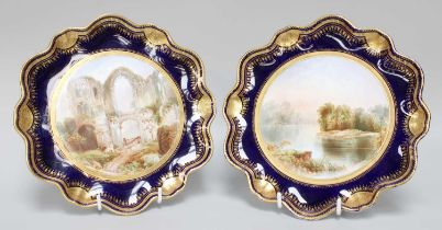 A Pair of Victorian Porcelain Cabinet Plates, by Joseph Birbeck, painted with titled lanscape ''