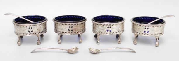 A Set of Four George III Silver Salt-Cellars and Spoons, by Hester Bateman, London, 1782, each