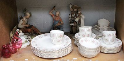 Capodemonte Figures, Minton Spring Bouquet teaset, and various cranberry glass