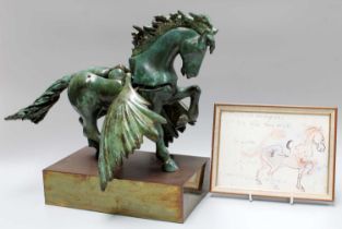 Francisco Baron (Spanish 1952-2006): "Caballo Magico", a bronze articulated horse figure, 32cm h,