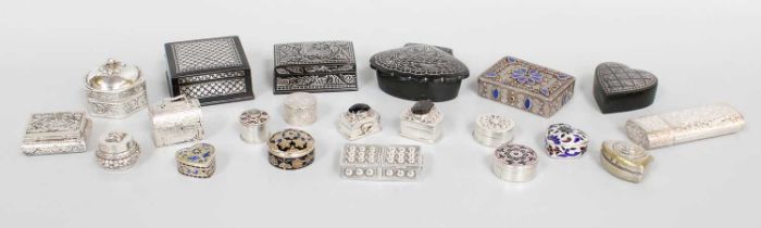 A Collection of Various Silver and Other Boxes, variously formed (qty)