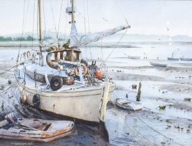Neil Westwood (Contemporary) Fishing boat at low tide Signed, watercolour, 30cm by 40.5cm