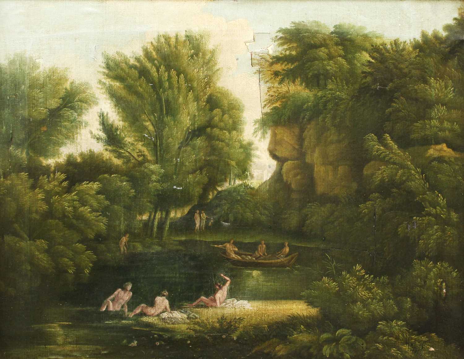 Continental School (18th Century) Nudes bathing in Arcadian landscape Indisinctly signed and dated