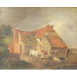 Edmund Bristow Farmyard with horses and pigs Signed oil on panel