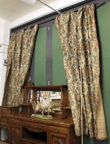 A Pair of Crewelwork Curtains Dimensions, approximately 287cm high by 260cm wide Some staining and