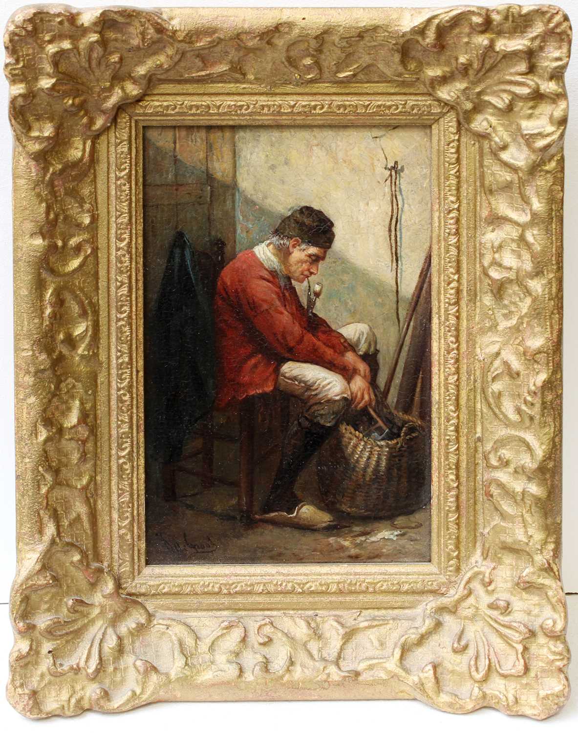 Belgian School (19th Century) Seated gentleman smoking a pipe Signed, oil on panel, 18cm by 11cm - Image 2 of 2
