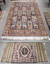 Kashmir Rug, the compartmentalised field of plants and animals, enclosed by similar borders, 183cm