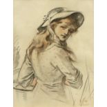 Robert Gibb RSA (1845-1932) Scottish "The Gardners Daughter - study" Initialled, pastel, 38cm by