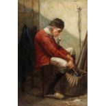 Belgian School (19th Century) Seated gentleman smoking a pipe Signed, oil on panel, 18cm by 11cm