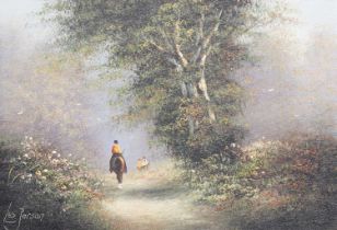 Les Parson (20th Century) Figures and a horse on a country lane Signed, oil on canvas, together with