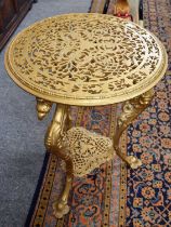 A Reproduction Gilded Cast Metal Two-Tier Table, with bird form legs, 52cm by 68cm, and A Painted