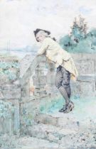 Henry John Yeend King (1855-1924) Young dandy at rest on a balustrade Signed watercolour, 29.5cm